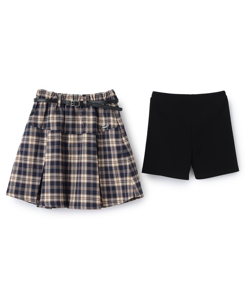 pom ponette junior(ポンポネットジュニア)の「【130cmあり】チェックボックスタックスカート×インパンセット(スカート・キッズ・ネイビー/アイボリー・L/SS/S/M)」の4枚目の写真