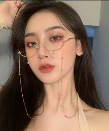 UP START | 【LAMPOON】アンダーリム　チェーン付きメガネ　ケース付き(メガネ)