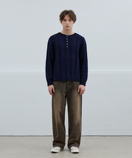 NODU（ノードユー）の「マイルドヘンリーネックラウンドニットTシャツ[ネイビー]（Tシャツ/カットソー・メンズ・その他・MEDIUM/LARGE）」の2枚目の写真