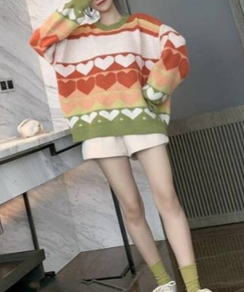 almo(アルモ)の「【portulaca】ハートニットトップス(ニット/セーター・レディース・オレンジ/レッド・FREE)」の8枚目の写真