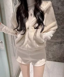 nonomi（ノノミ）の「エコファー フード付きミドル丈ジャケット（ノーカラージャケット）」