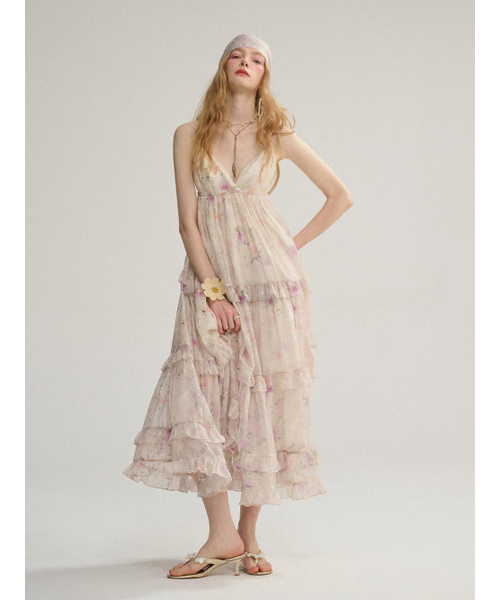 ルミナスリーブレスロングワンピース