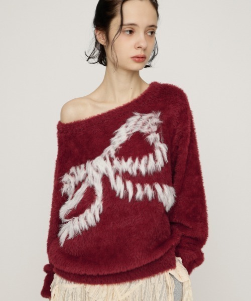 SLY(スライ)の「ONE SHOULDER RIBBON KNIT TOPS ワンショルダー リボン ニット トップス(ニット/セーター・レディース・ブラック/オフホワイト/グレー/レッド・FREE)」の4枚目の写真