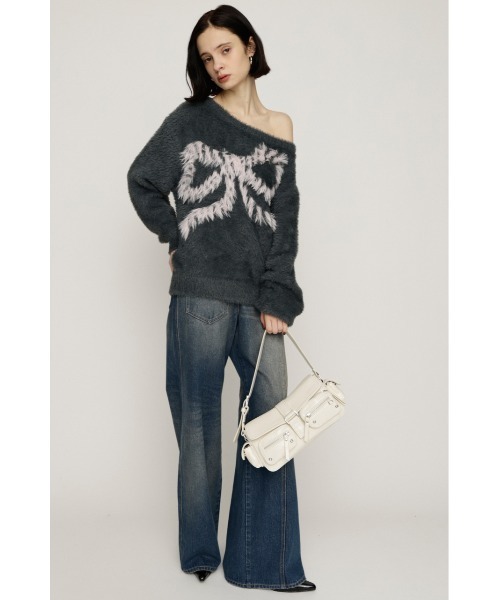 SLY(スライ)の「ONE SHOULDER RIBBON KNIT TOPS ワンショルダー リボン ニット トップス(ニット/セーター・レディース・ブラック/オフホワイト/グレー/レッド・FREE)」の6枚目の写真