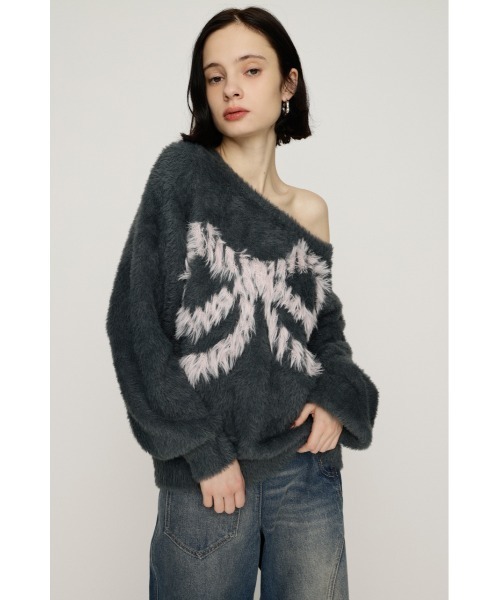 SLY(スライ)の「ONE SHOULDER RIBBON KNIT TOPS ワンショルダー リボン ニット トップス(ニット/セーター・レディース・ブラック/オフホワイト/グレー/レッド・FREE)」の7枚目の写真