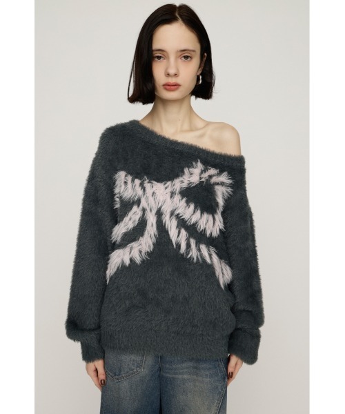 SLY(スライ)の「ONE SHOULDER RIBBON KNIT TOPS ワンショルダー リボン ニット トップス(ニット/セーター・レディース・ブラック/オフホワイト/グレー/レッド・FREE)」の8枚目の写真