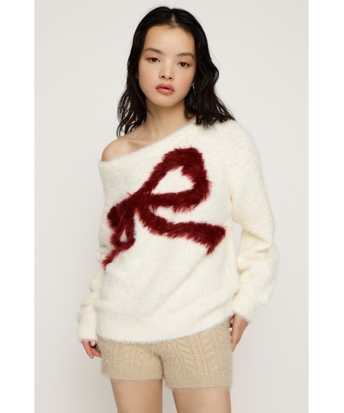 ONE SHOULDER RIBBON KNIT TOPS ワンショルダー リボン ニット