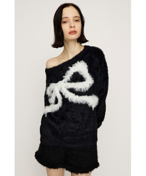 ONE SHOULDER RIBBON KNIT TOPS ワンショルダー リボン ニット