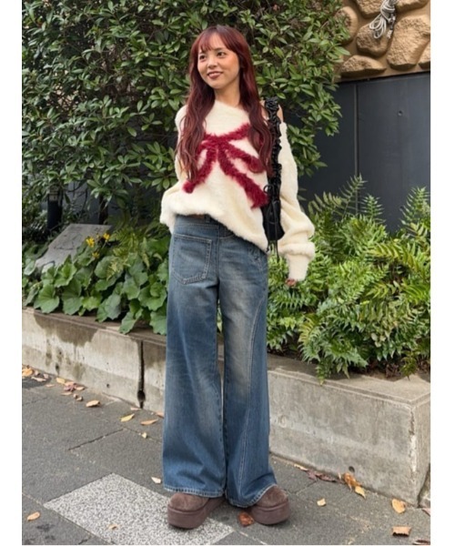 ONE SHOULDER RIBBON KNIT TOPS ワンショルダー リボン ニット