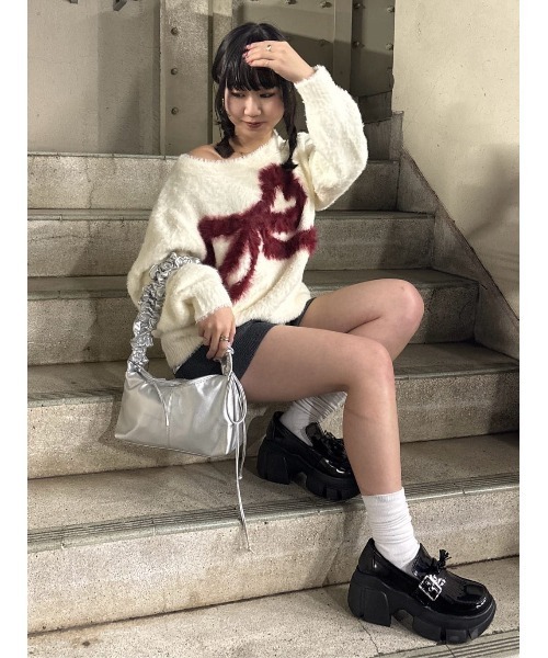 セール】ONE SHOULDER RIBBON KNIT TOPS ワンショルダー リボン ニット