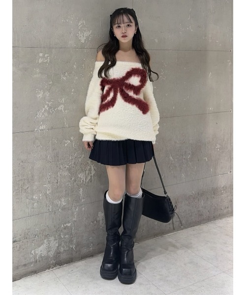 ONE SHOULDER RIBBON KNIT TOPS ワンショルダー リボン ニット