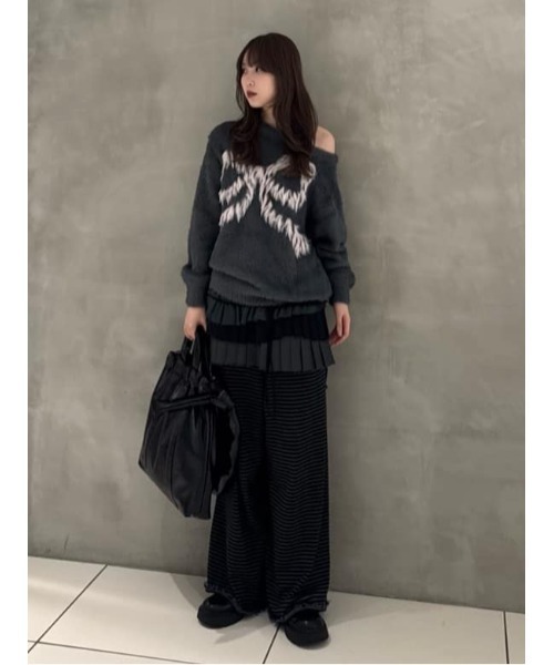 セール】ONE SHOULDER RIBBON KNIT TOPS ワンショルダー リボン ニット