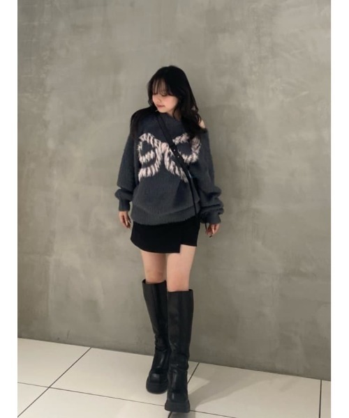 セール】ONE SHOULDER RIBBON KNIT TOPS ワンショルダー リボン ニット