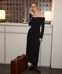 Off Shoulder Long Wrap Dress_ Black