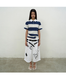 LCDC TM（エルシーディーシーティーエム）の「STRIPED OPEN COLLAR TOP (BLUE)（Tシャツ/カットソー）」