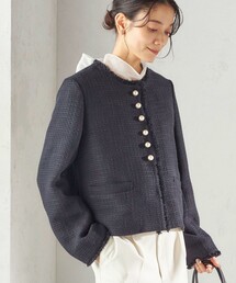 トライスピン 杢 ツイード パール モチーフ ボタン ジャケット（セレモニー対応可）