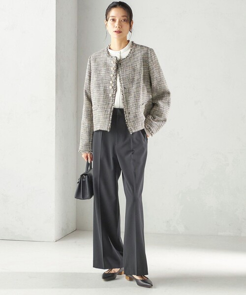 SHIPS（シップス）の「トライスピン 杢 ツイード パール モチーフ ボタン ジャケット（セレモニー対応可）（ノーカラージャケット・レディース・ネイビー/ライトグレー/ブラック・36/38）」の8枚目の写真