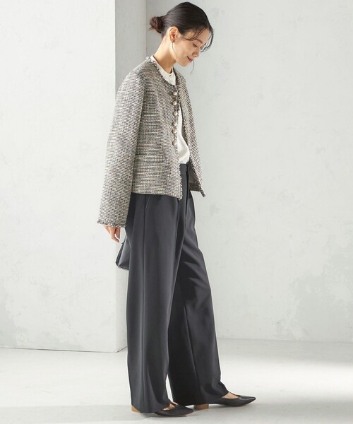 SHIPS（シップス）の「トライスピン 杢 ツイード パール モチーフ ボタン ジャケット（セレモニー対応可）（ノーカラージャケット・レディース・ネイビー/ライトグレー/ブラック・36/38）」の11枚目の写真