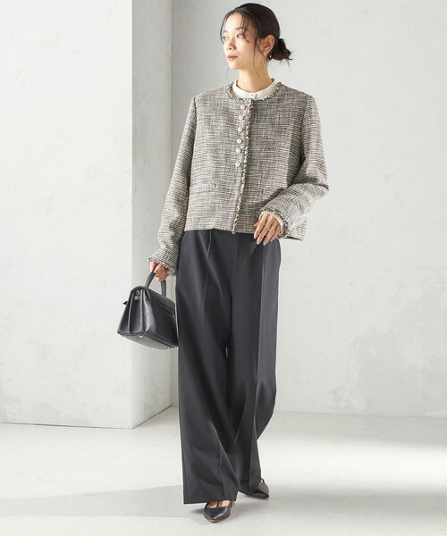 SHIPS（シップス）の「トライスピン 杢 ツイード パール モチーフ ボタン ジャケット（セレモニー対応可）（ノーカラージャケット・レディース・ネイビー/ライトグレー/ブラック・36/38）」の14枚目の写真