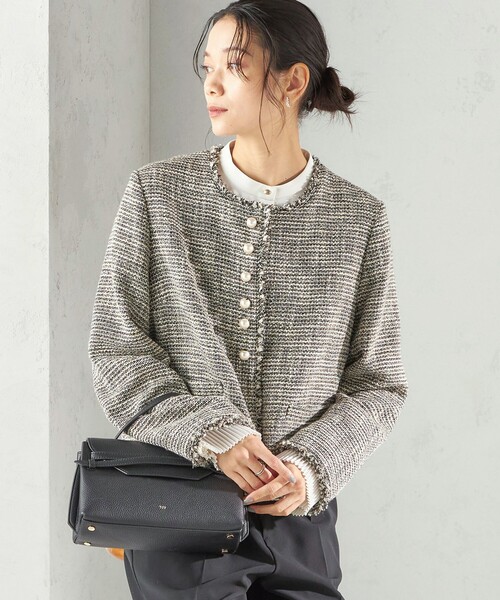 SHIPS（シップス）の「トライスピン 杢 ツイード パール モチーフ ボタン ジャケット（セレモニー対応可）（ノーカラージャケット・レディース・ネイビー/ライトグレー/ブラック・36/38）」の18枚目の写真