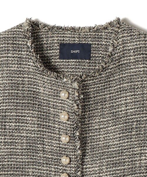 トライスピン 杢 ツイード パール モチーフ ボタン ジャケット