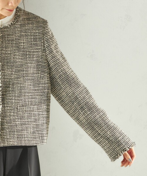 トライスピン 杢 ツイード パール モチーフ ボタン ジャケット