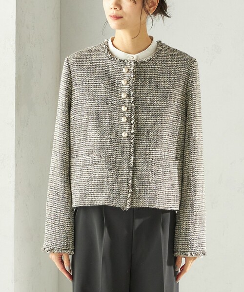 SHIPS(シップス)の「トライスピン 杢 ツイード パール モチーフ ボタン ジャケット(セレモニー対応可)(ノーカラージャケット・レディース・ネイビー/ライトグレー/ブラック・36/38)」の13枚目の写真