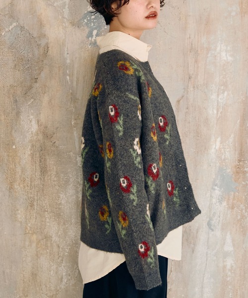 Crisp（クリスプ）の「フラワーパターンニットカーディガン（カーディガン/ボレロ・レディース・ブラウン/グレー・FREE）」の19枚目の写真