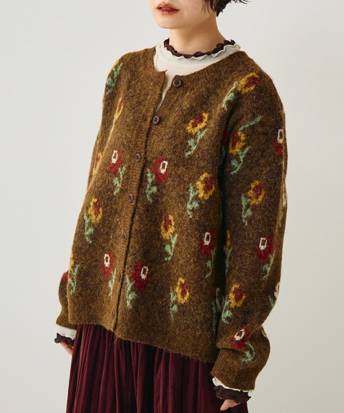 Crisp（クリスプ）の「フラワーパターンニットカーディガン（カーディガン/ボレロ・レディース・ブラウン/グレー・FREE）」の12枚目の写真