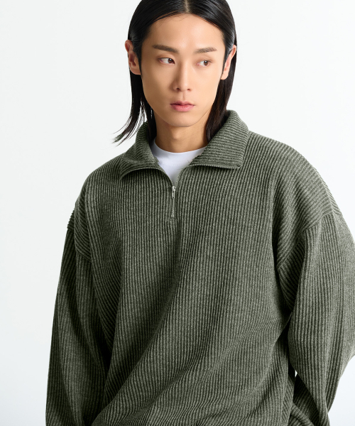CREEDMENS(クリードマンズ)の「シンプルハーフジップニット(Khaki)(ニット/セーター・メンズ・カーキ・FREE)」の1枚目の写真