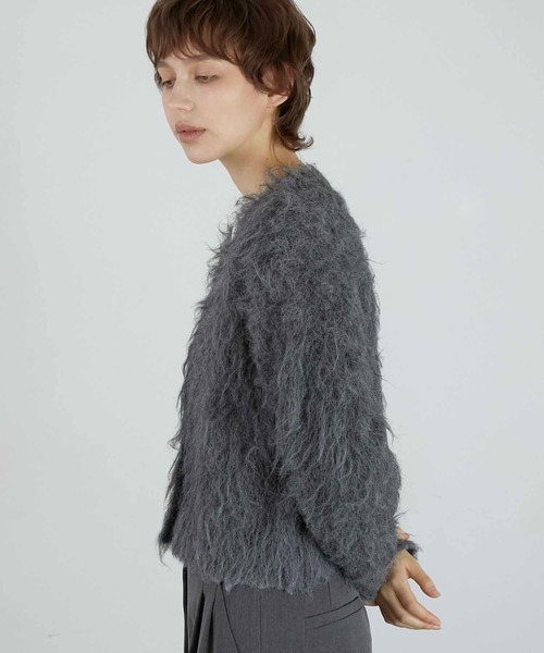 LA PEAU DE GEM（ラポドゥジェム）の「【LA PEAU DE GEM】luxe shaggy cardigan/リュクスシャギーカーディガン（カーディガン/ボレロ・レディース・グレー/ブラック・FREE）」の12枚目の写真