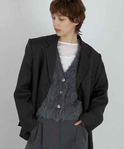 LA PEAU DE GEM（ラポドゥジェム）の「【LA PEAU DE GEM】luxe shaggy cardigan/リュクスシャギーカーディガン（カーディガン/ボレロ・レディース・グレー/ブラック・FREE）」の13枚目の写真