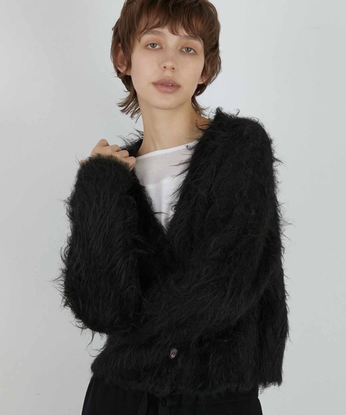 LA PEAU DE GEM（ラポドゥジェム）の「【LA PEAU DE GEM】luxe shaggy cardigan/リュクスシャギーカーディガン（カーディガン/ボレロ・レディース・グレー/ブラック・FREE）」の3枚目の写真