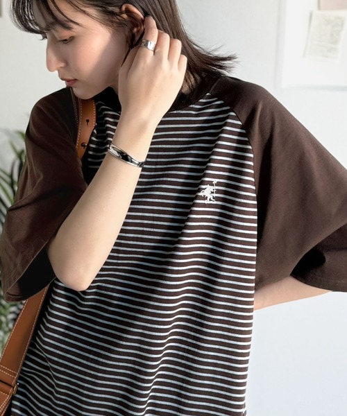 Java(ジャバ)の「《JaVaジャバコラボ》お洒落迷子の救世主。綿100%胸刺繍ラグラン配色ボーダーTシャツ(Tシャツ/カットソー・レディース・ブラウン/ブラック/チャコール・X-LARGE/SMALL/MEDIUM/LARGE)」の13枚目の写真
