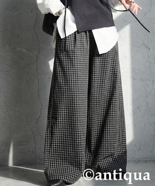 antiqua(アンティカ)の「チェック柄 ワイドパンツ(その他パンツ・レディース・ブラック・MEDIUM/LARGE)」の1枚目の写真