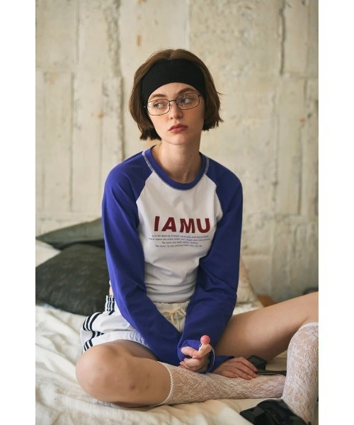 CREO STORE(クレオストア)の「【IAMU】 Ragran Finger Hole Tee(Tシャツ/カットソー・レディース・ホワイト×ブラック/ホワイト×ブルー・FREE)」の1枚目の写真