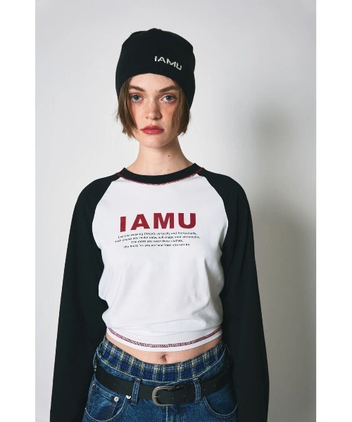CREO STORE(クレオストア)の「【IAMU】 Ragran Finger Hole Tee(Tシャツ/カットソー・レディース・ホワイト×ブラック/ホワイト×ブルー・FREE)」の2枚目の写真