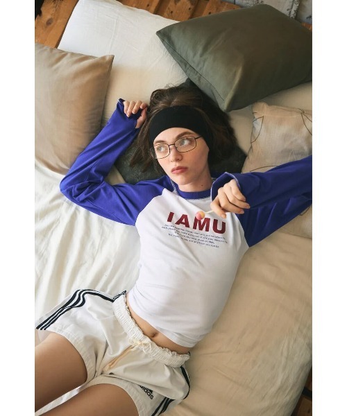 CREO STORE(クレオストア)の「【IAMU】 Ragran Finger Hole Tee(Tシャツ/カットソー・レディース・ホワイト×ブラック/ホワイト×ブルー・FREE)」の5枚目の写真