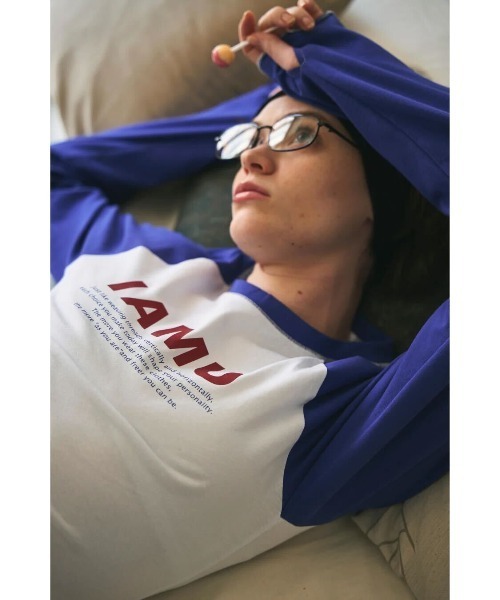 CREO STORE(クレオストア)の「【IAMU】 Ragran Finger Hole Tee(Tシャツ/カットソー・レディース・ホワイト×ブラック/ホワイト×ブルー・FREE)」の7枚目の写真