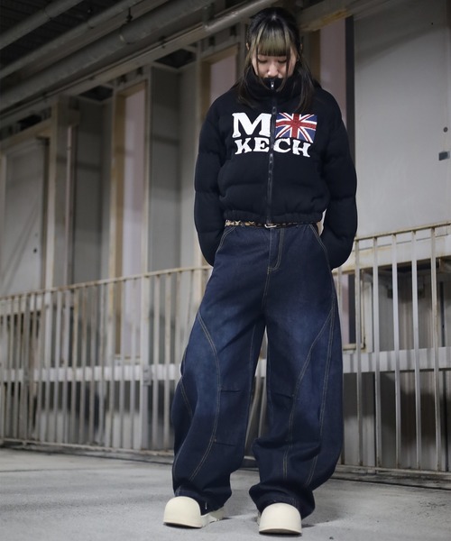 ATMARK（アットマーク）の「《２サイズ展開　/　UNISEX　》リブ編みニット　ショート丈　パフジャケット（ダウンジャケット/コート・レディース・ブラック/グレー・M/L）」の3枚目の写真