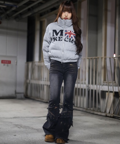 ATMARK（アットマーク）の「《２サイズ展開　/　UNISEX　》リブ編みニット　ショート丈　パフジャケット（ダウンジャケット/コート・レディース・ブラック/グレー・M/L）」の15枚目の写真