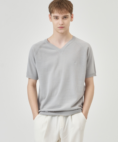THE-ABON(エイボン)の「トシVネックニット半袖Tシャツブルー(Tシャツ/カットソー・メンズ・ブルー・M/L/XL)」の2枚目の写真