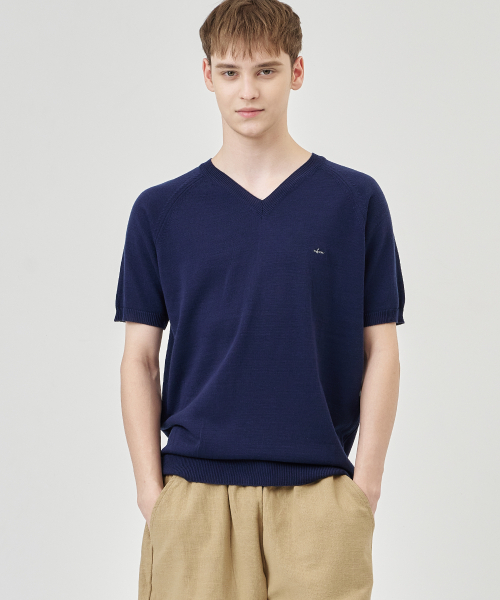 THE-ABON(エイボン)の「トシVネックニット半袖Tシャツブルー(Tシャツ/カットソー・メンズ・ブルー・M/L/XL)」の3枚目の写真