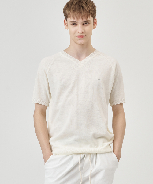 THE-ABON(エイボン)の「トシVネックニット半袖Tシャツブルー(Tシャツ/カットソー・メンズ・ブルー・M/L/XL)」の5枚目の写真