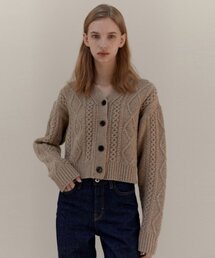 CABLE WOOL KNIT CARDIGAN - BEIGE