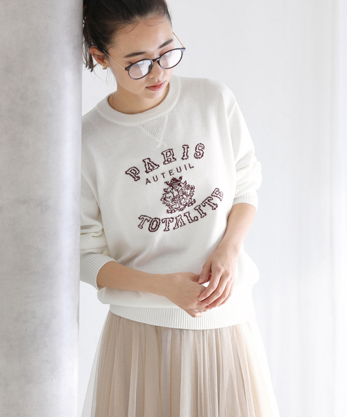 La TOTALITE（ラトータリテ）の「【洗える】インターシャロゴニット（ニット/セーター・レディース・チャコールグレー/ホワイト/ネイビー・FREE）」の2枚目の写真