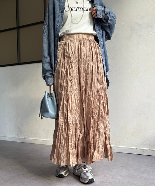 Chez toi（シェトワ）の「クリンクルワッシャースカート（スカート・レディース・グリーン/ブルー/ブラック/ライトベージュ・FREE）」の3枚目の写真