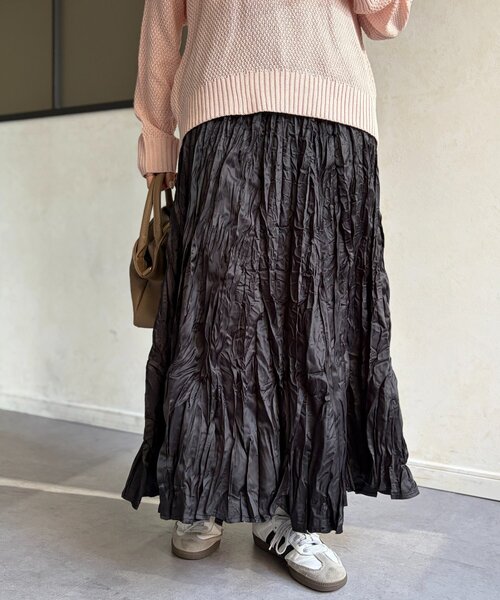 Chez toi（シェトワ）の「クリンクルワッシャースカート（スカート・レディース・グリーン/ブルー/ブラック/ライトベージュ・FREE）」の5枚目の写真