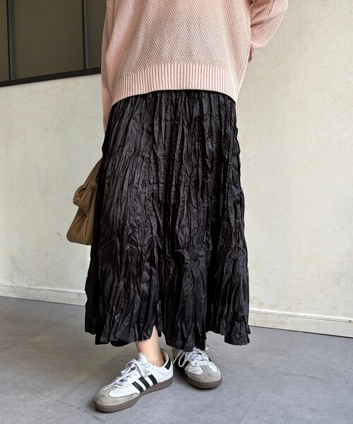 Chez toi（シェトワ）の「クリンクルワッシャースカート（スカート・レディース・グリーン/ブルー/ブラック/ライトベージュ・FREE）」の6枚目の写真