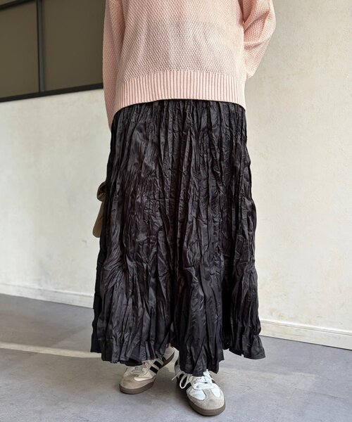 Chez toi（シェトワ）の「クリンクルワッシャースカート（スカート・レディース・グリーン/ブルー/ブラック/ライトベージュ・FREE）」の7枚目の写真